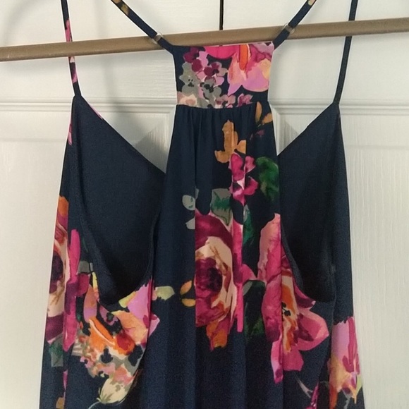 Floral high low Everly dress- navy pink - Picture 3 of 5